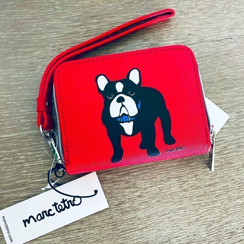 Marc Tetro Red Bulldog Zipper Wristlet Wallet
